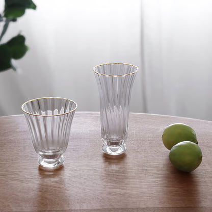 Set - Audrey Stemless Flute with Gold Rim Set of 6 (Clear and Gold) 10 fl oz