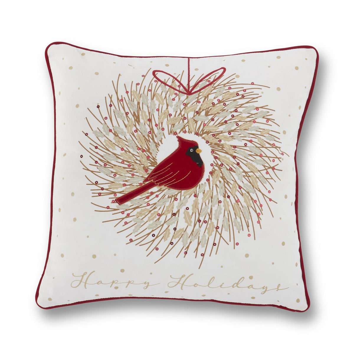 Cardinal Wreath Square Pillow, 18 Inch