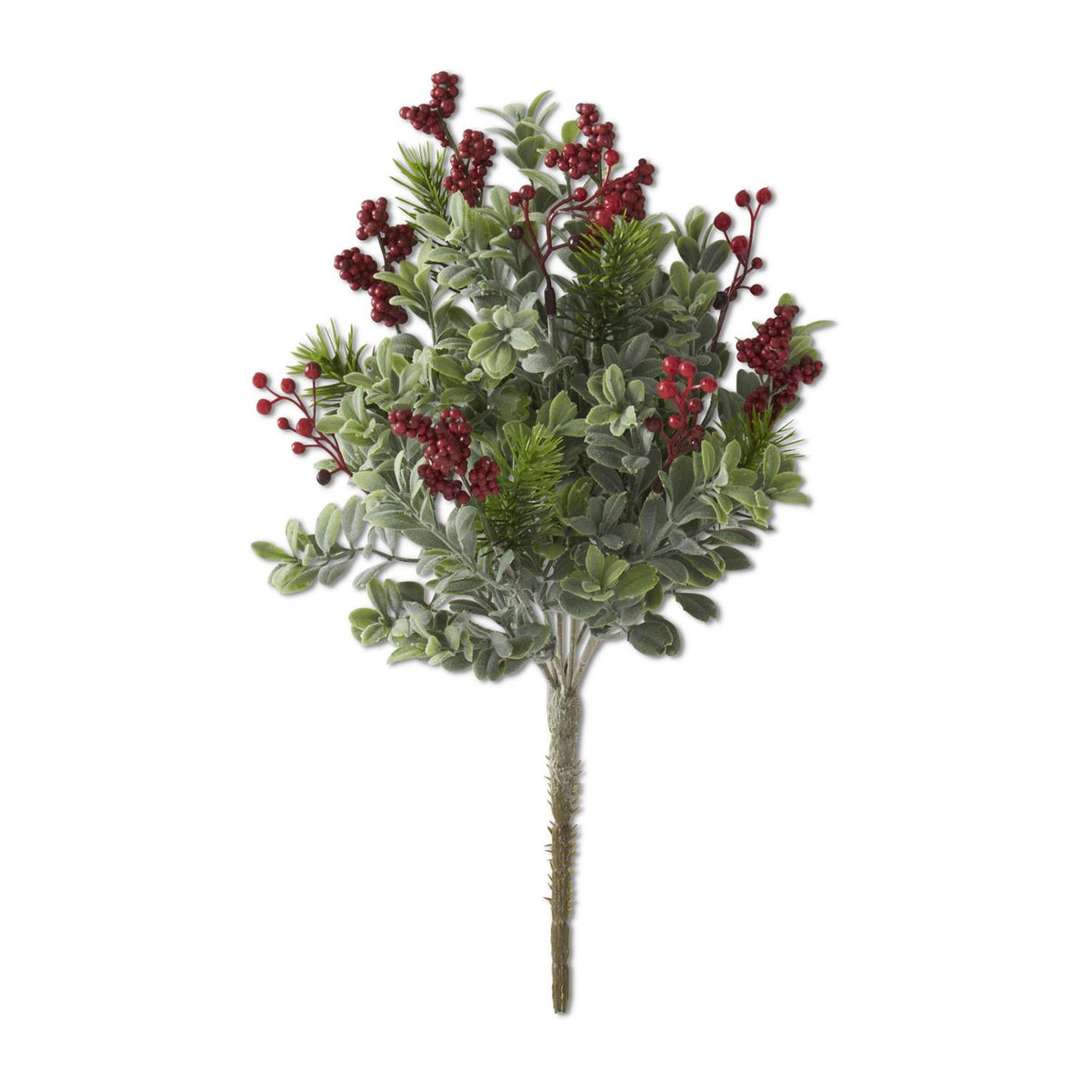 Faux Boxwood, Pine and Red Berry Bush, 14 Inch