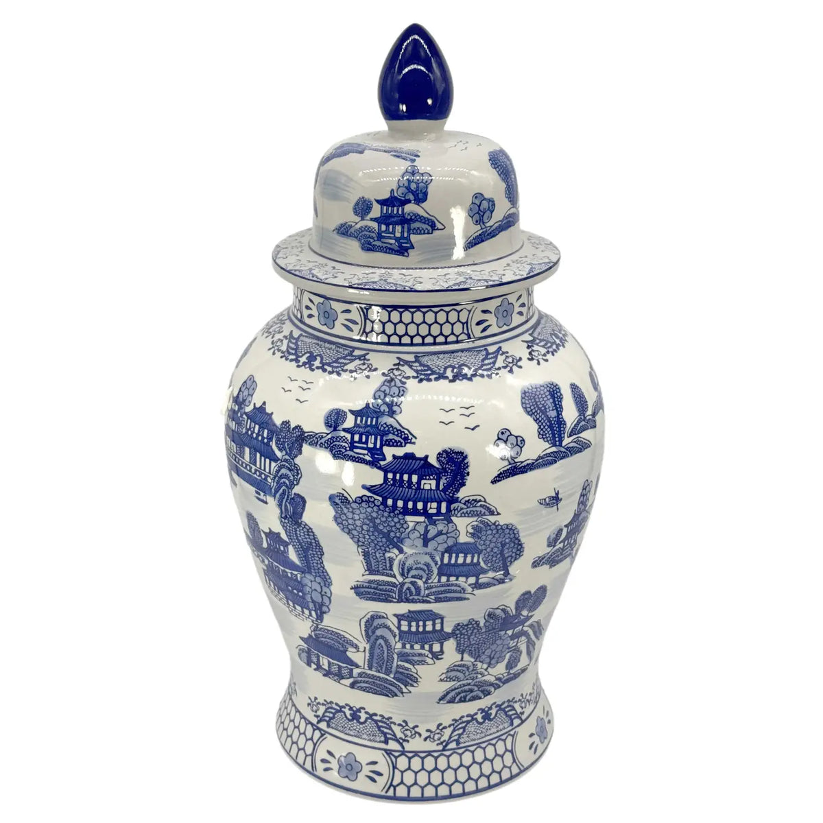 Blue And White Chinoiserie Ginger Jar 25"H