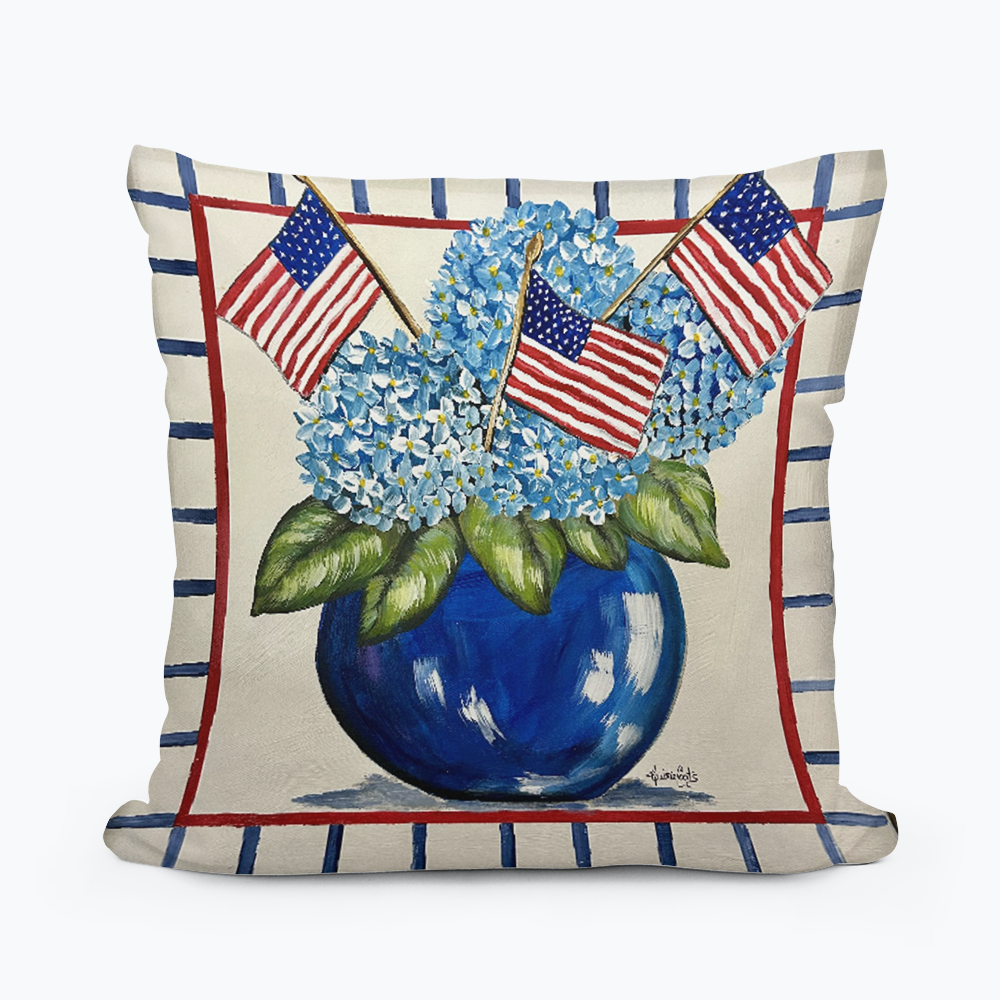 Kristies Americana Hydrangea Square Pillow: 18" x 18"
