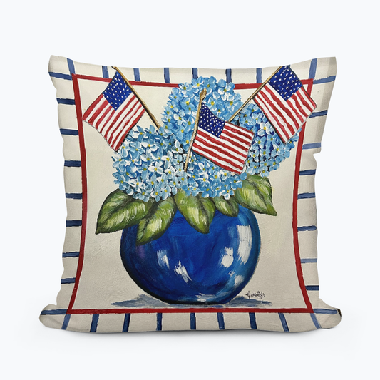 Kristies Americana Hydrangea Square Pillow: 18" x 18"