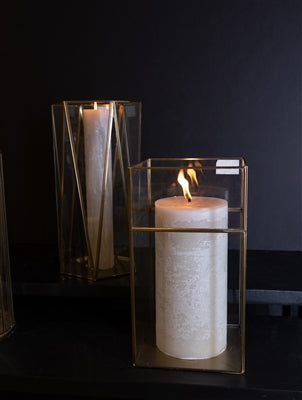Hurricane Square Iron Glass Gold/Clear