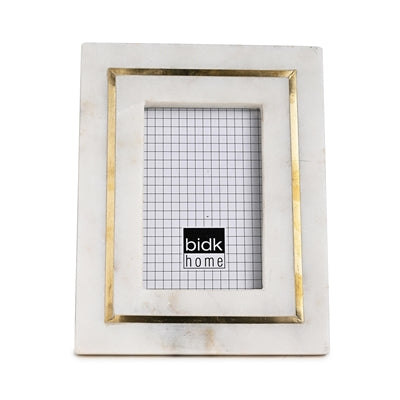 Marble Frame w/ Brass Inlay 5x7 White