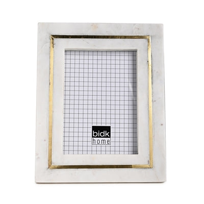 Marble Frame w/ Brass Inlay 4x6 White