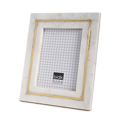 Marble Frame w/ Brass Inlay 4x6 White