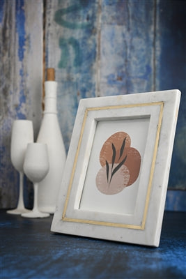 Marble Frame w/ Brass Inlay 4x6 White