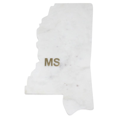 Lg Polished Marble "Mississippi" Cutting Board w/brass state abbreviation- A - White