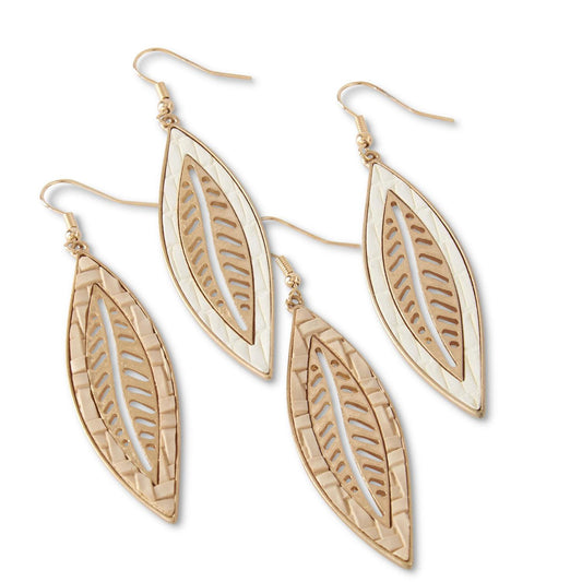 Carved Leaf Earrings in Ivory/Cream