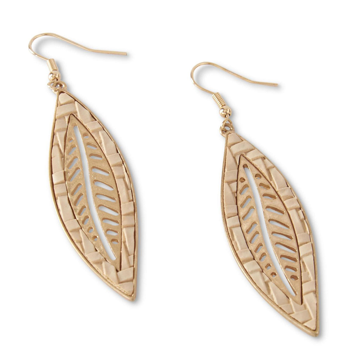 Carved Leaf Earrings in Beige/Tan