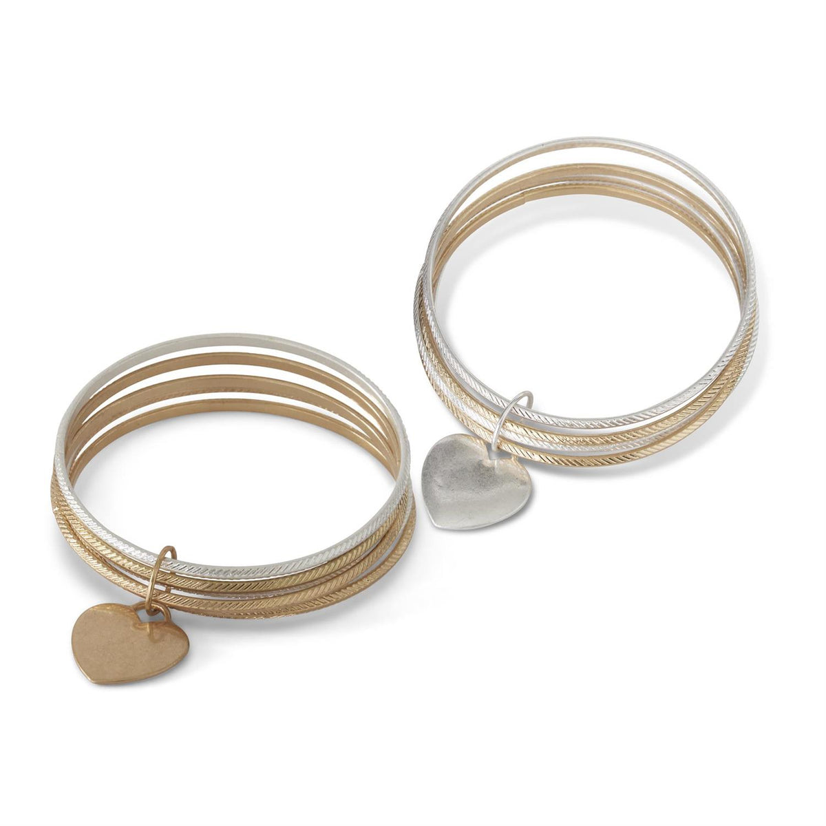 Five-Piece Bangle Set with Heart Charm in Gold heart charm