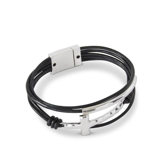 Unisex Black Corded Cross Bracelet