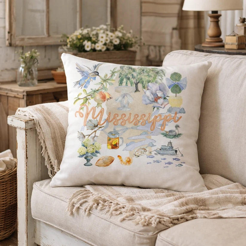 Mississippi Watercolor Square Pillow