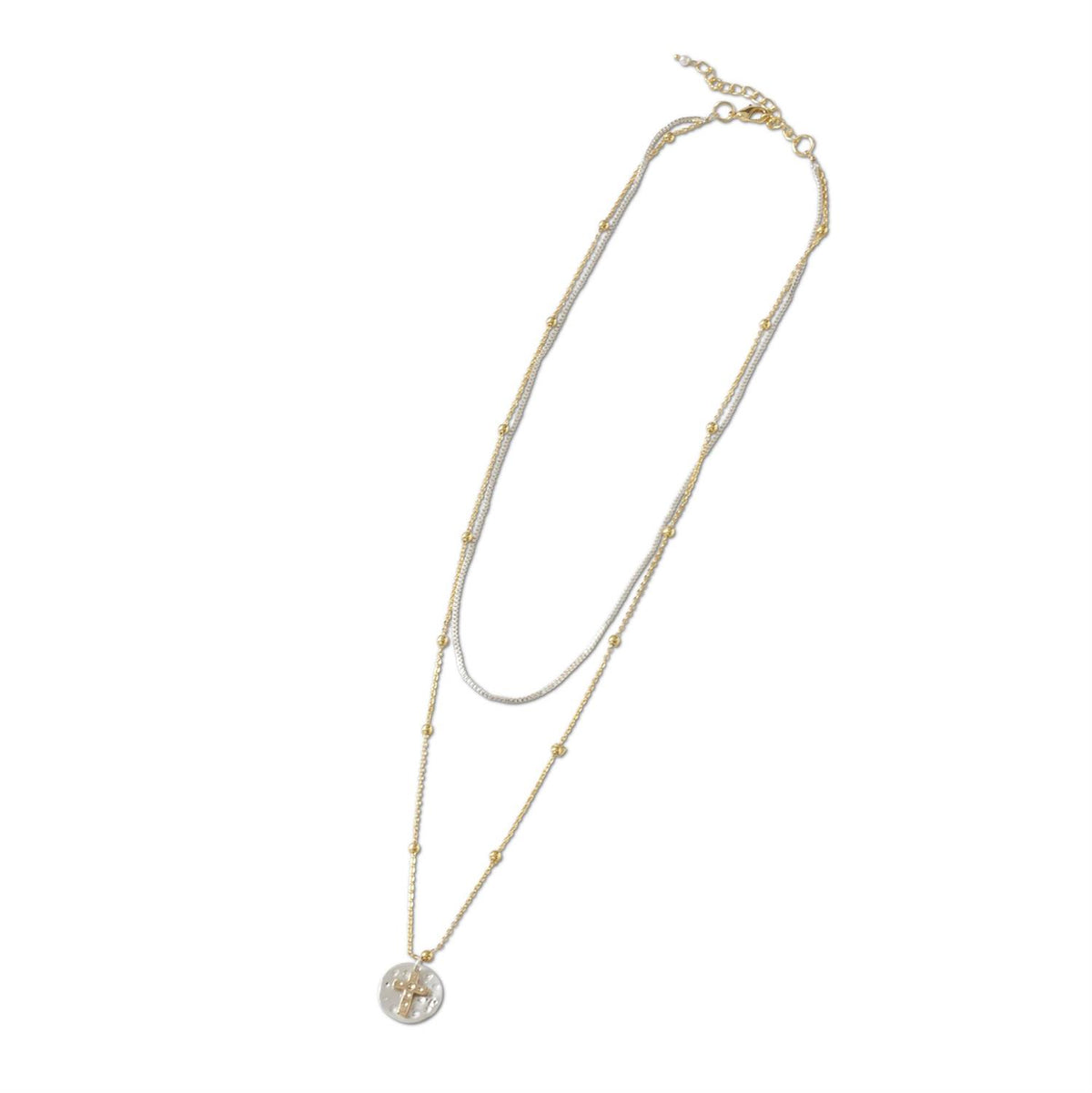 Two-Layer Chain Necklace with Coin Cross Pendant