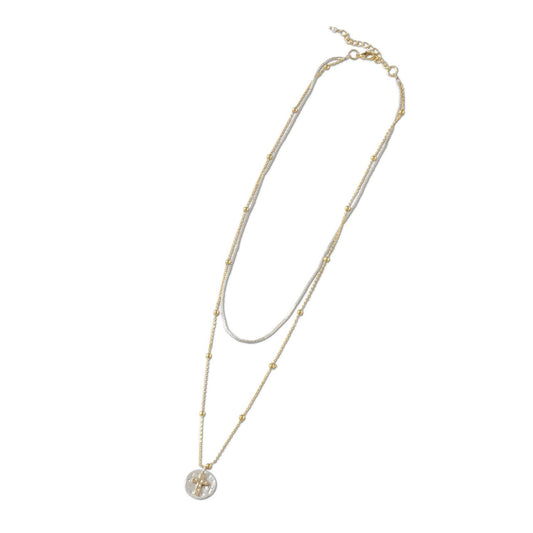 Two-Layer Chain Necklace with Coin Cross Pendant