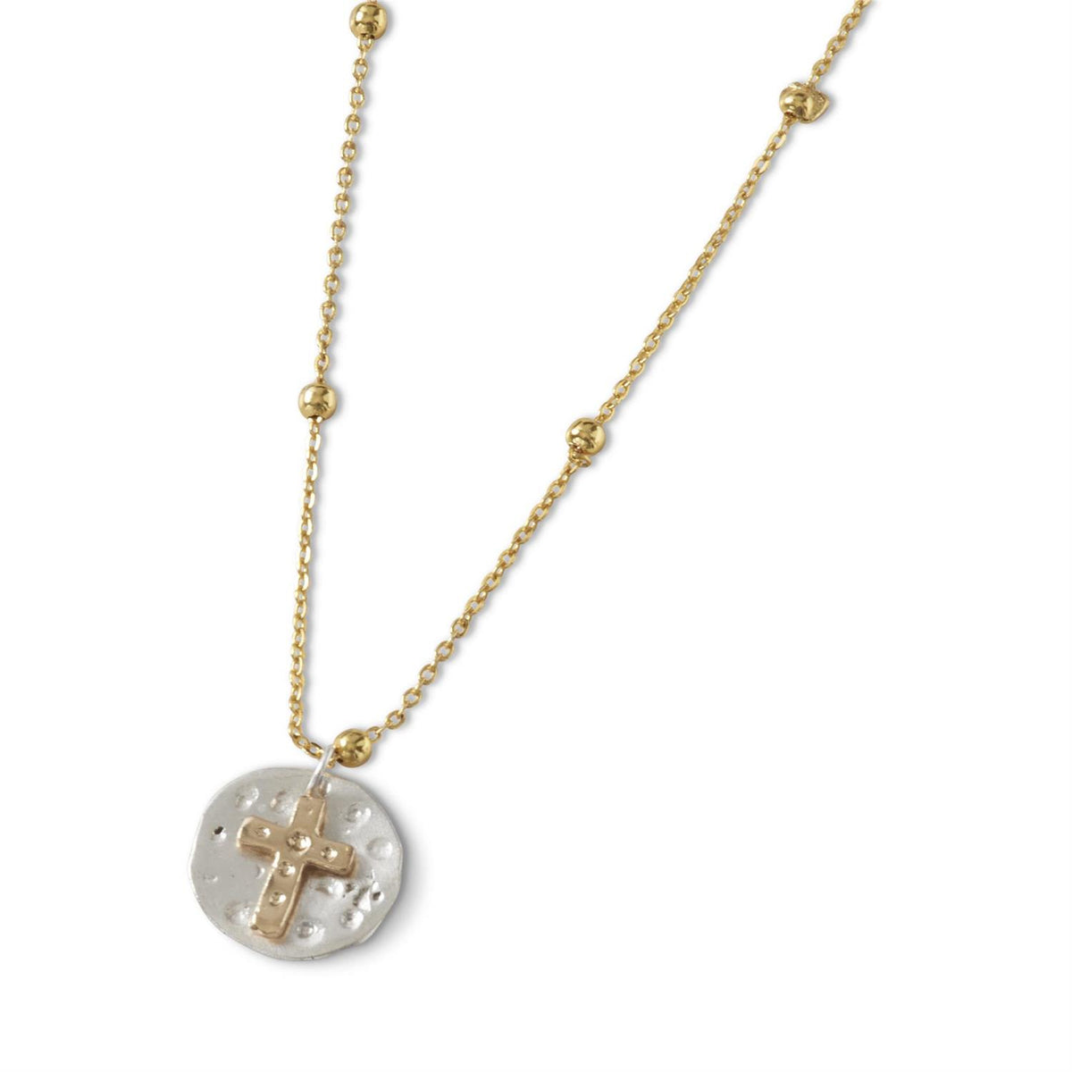 Two-Layer Chain Necklace with Coin Cross Pendant, view 2