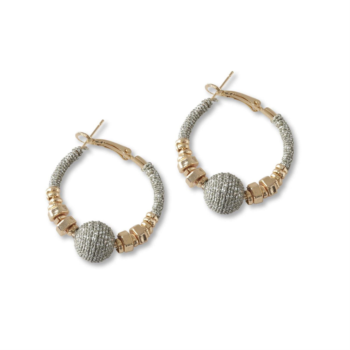 Silver Sparkle and Rose Gold Beaded Hoop Earrings