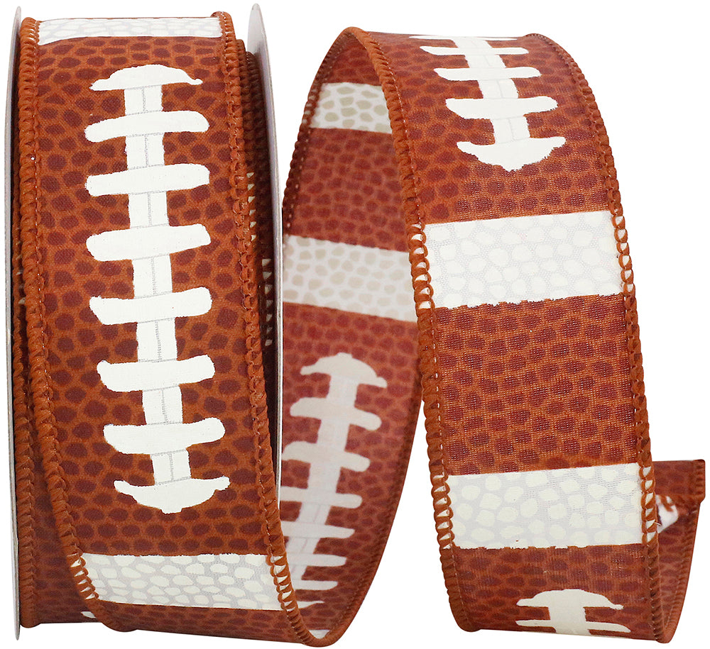 Football Pigskin Wired Edge Ribbon, Brown, 1-1/2In 10Yd