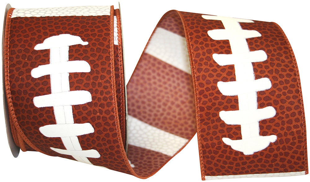 Football Pigskin Wired Edge Ribbon, Brown, 2-1/2In 10Yd