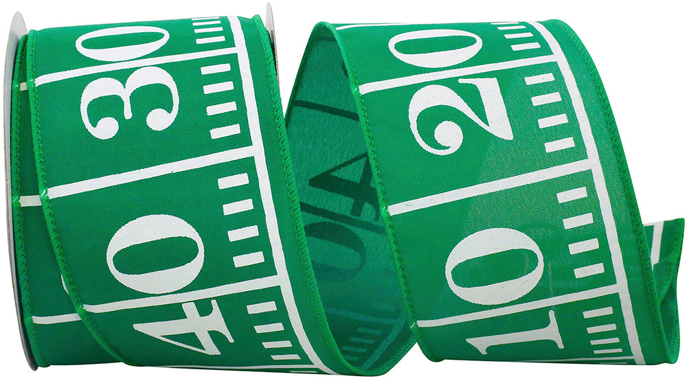Football Field Wired Edge Ribbon, Green, 2-1/2In 10Yd
