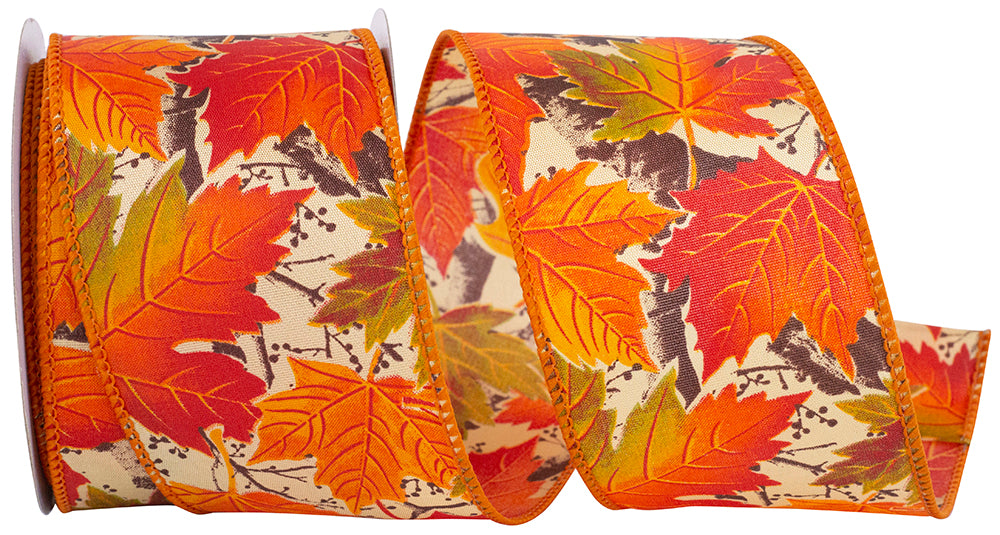 Leaf Standard Value Wired Edge Ribbon, 2-1/2 In 10 Yd