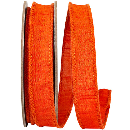 Dupioni Supreme Wired Edge Ribbon Orange 7/8 Inch 10 Yards