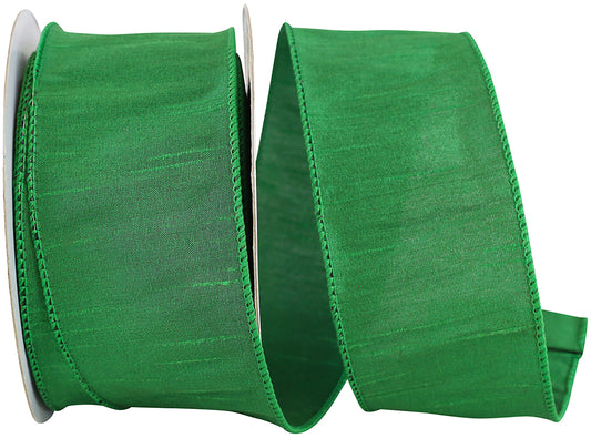 Dupioni Supreme Wired Edge Ribbon Emerald 2-1/2 Inch 20 Yards