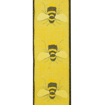 Honeybee Linen Wired Edge Ribbon Rd Yellow 2-1/2 Inch 10 Yards
