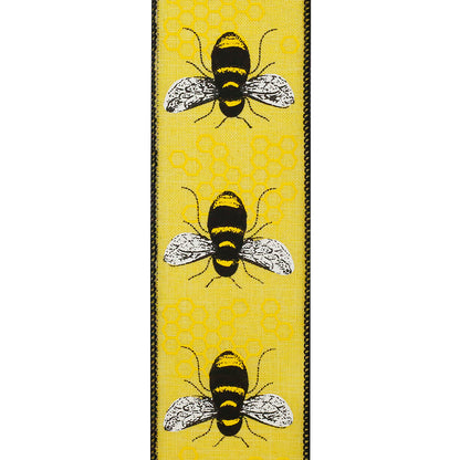 Honeybee Linen Wired Edge Ribbon Rd Yellow 2-1/2 Inch 10 Yards