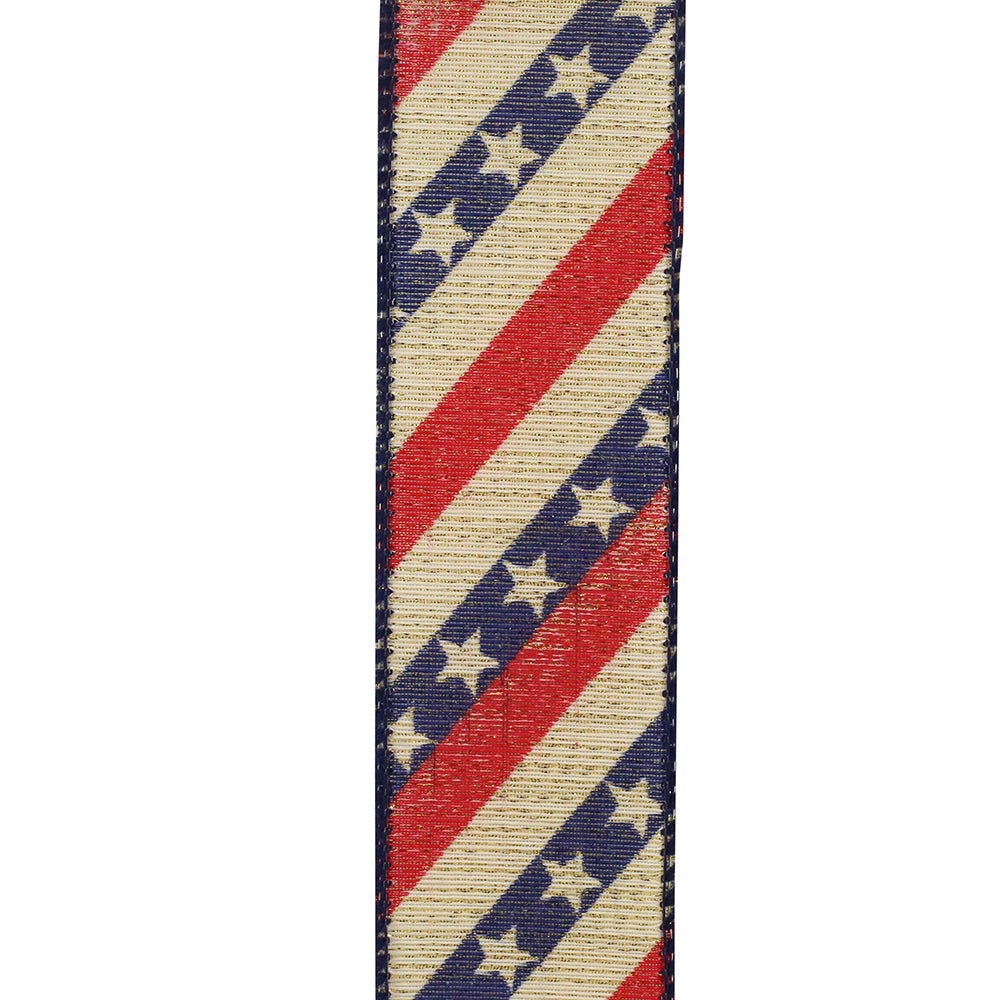 Stars And Stripes Metallic Wired Edge Ribbon Red/blue 1-1/2 Inch 10 Yards