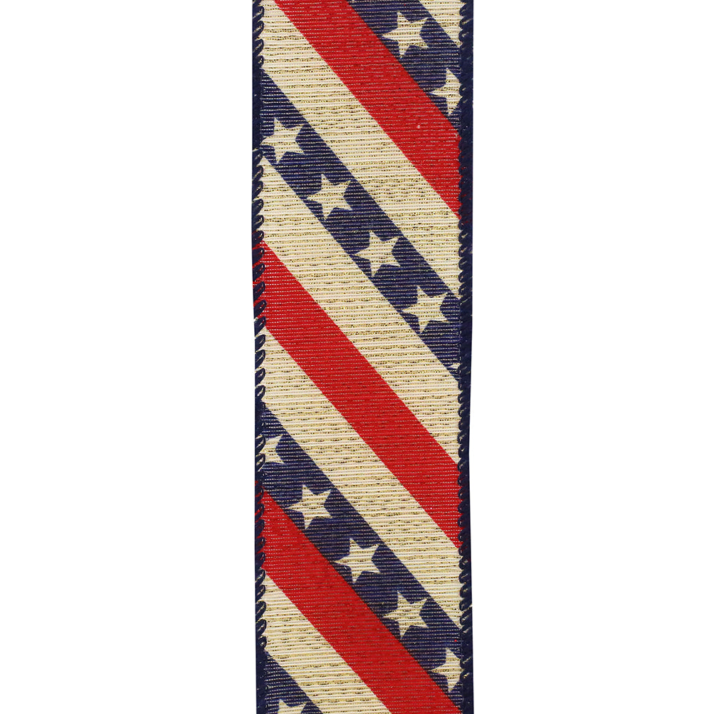 Stars And Stripes Metallic Wired Edge Ribbon Red/blue 1-1/2 Inch 10 Yards