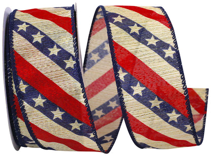 Stars And Stripes Metallic Wired Edge Ribbon Red/blue 1-1/2 Inch 10 Yards