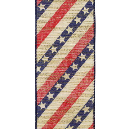 Stars And Stripes Metallic Wired Edge Ribbon Red/blue 2-1/2 Inch 10 Yards