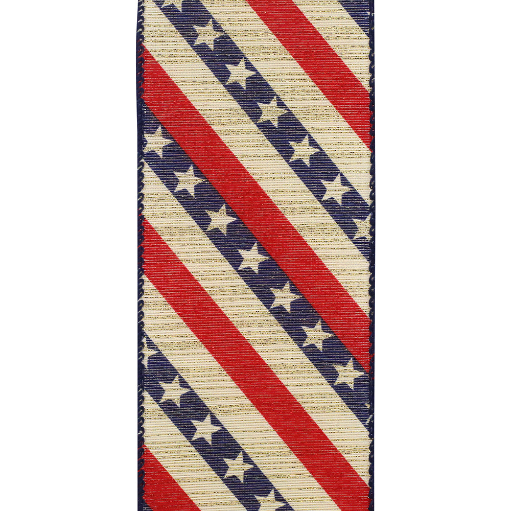 Stars And Stripes Metallic Wired Edge Ribbon Red/blue 2-1/2 Inch 10 Yards