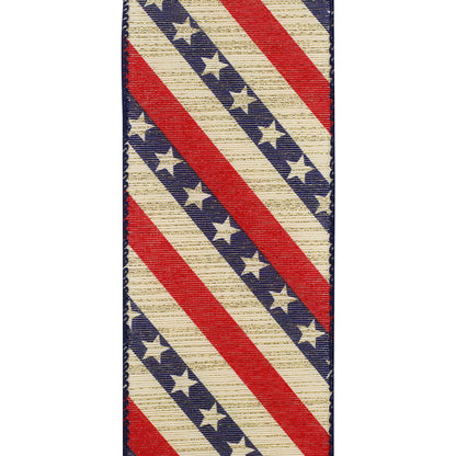 Stars And Stripes Metallic Wired Edge Ribbon Red/blue 2-1/2 Inch 10 Yards