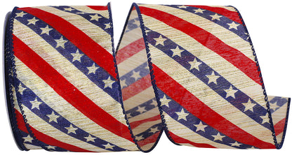 Stars And Stripes Metallic Wired Edge Ribbon Red/blue 2-1/2 Inch 10 Yards