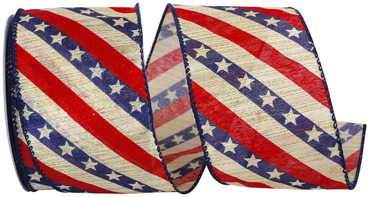 Stars And Stripes Metallic Wired Edge Ribbon Red/blue 2-1/2 Inch 10 Yards
