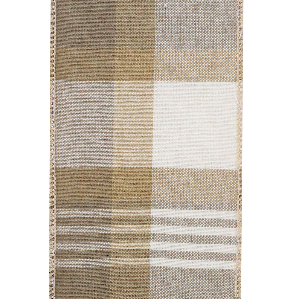 Plaid Terra Grand Canvas Wired Edge Ribbon Sand 4 Inch 10 Yards