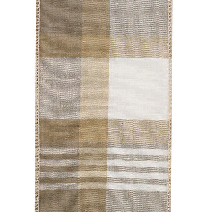 Plaid Terra Grand Canvas Wired Edge Ribbon Sand 4 Inch 10 Yards