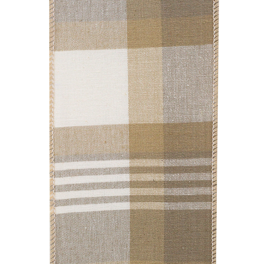 Plaid Terra Grand Canvas Wired Edge Ribbon Sand 4 Inch 10 Yards
