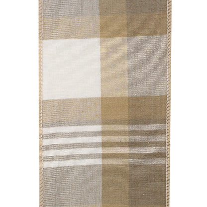 Plaid Terra Grand Canvas Wired Edge Ribbon Sand 4 Inch 10 Yards
