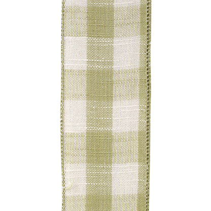 Cotton Canvas Check Wired Edge Ribbon Sage 2-1/2 Inch 10 Yards