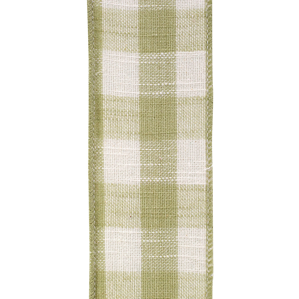 Cotton Canvas Check Wired Edge Ribbon Sage 2-1/2 Inch 10 Yards