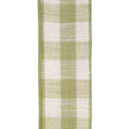 Cotton Canvas Check Wired Edge Ribbon Sage 2-1/2 Inch 10 Yards