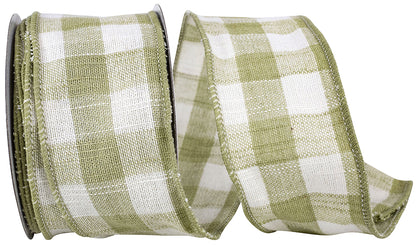 Cotton Canvas Check Wired Edge Ribbon Sage 2-1/2 Inch 10 Yards
