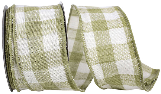 Cotton Canvas Check Wired Edge Ribbon Sage 2-1/2 Inch 10 Yards