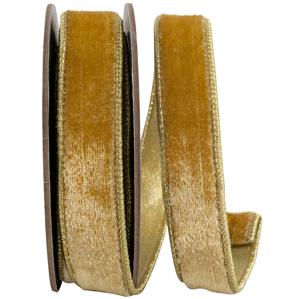 Velvet Plush Deluxe Champagne Wired Edge Ribbon, 1 In 5 Yd