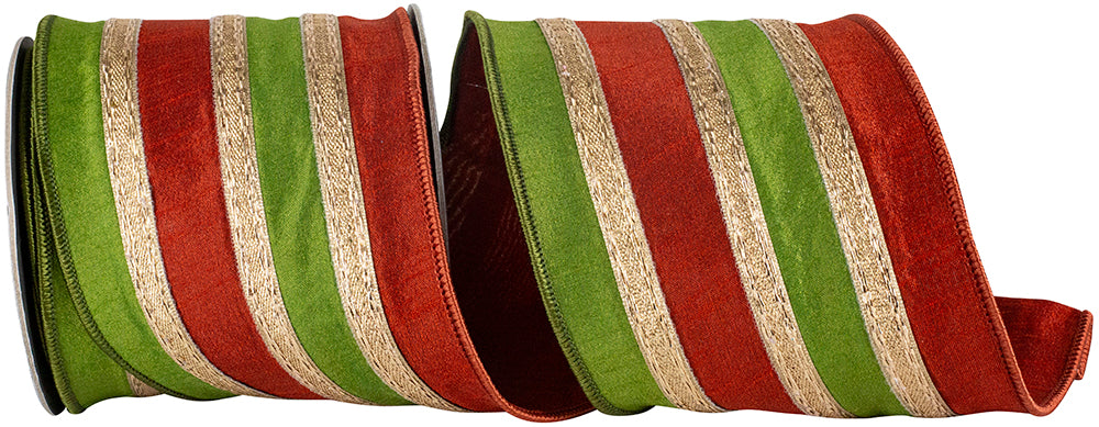 Stripe Trimming Overlay Dupioni Deluxe Wired Edge Ribbon, 4 In 5 Yd