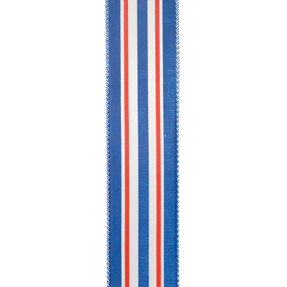 Red White And Blue Striped Satin Wired Edge Ribbon Red/white/blue 1-1/2 Inch 10 Yards