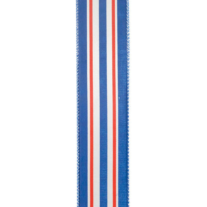 Red White And Blue Striped Satin Wired Edge Ribbon Red/white/blue 1-1/2 Inch 10 Yards